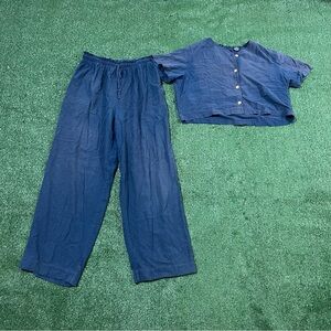 Vintage 90s Liz Sport Navy Blue Cotton Set